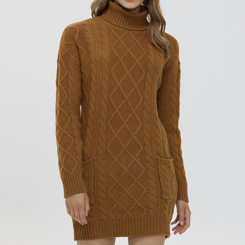 Women's Fashion Mid-length Woolen Sweater Dress