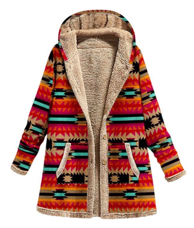 Women’s Printed Hooded Plush Coat in 4 Colors S-5XL - Wazzi's Wear