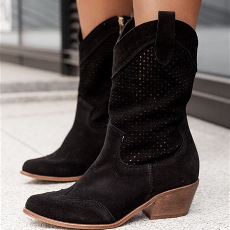 Women's Suede Pointed Toe Mid-Calf Boots