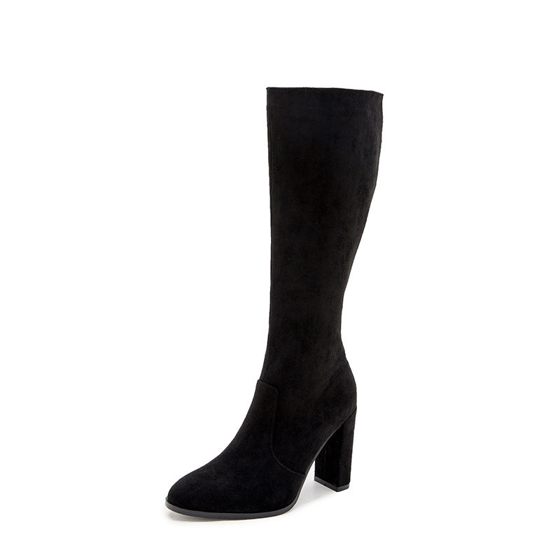 Women’s Suede Chunky Heel Knee High Boots in 2 Colors - Wazzi's Wear