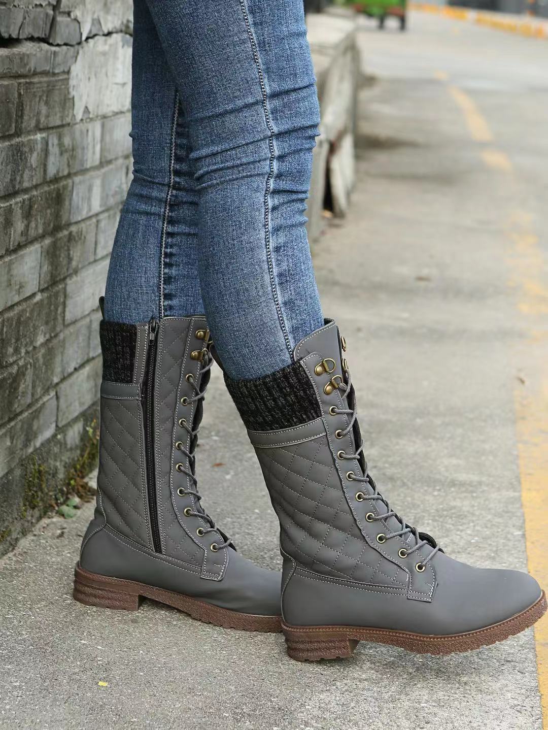 Women's Flat Heel Leather Mid-Calf Boots