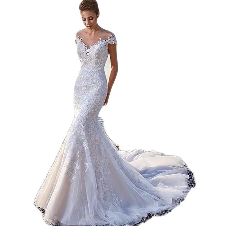 Women’s Tailing White Lace Mermaid Wedding Dress XS-3XL - Wazzi's Wear