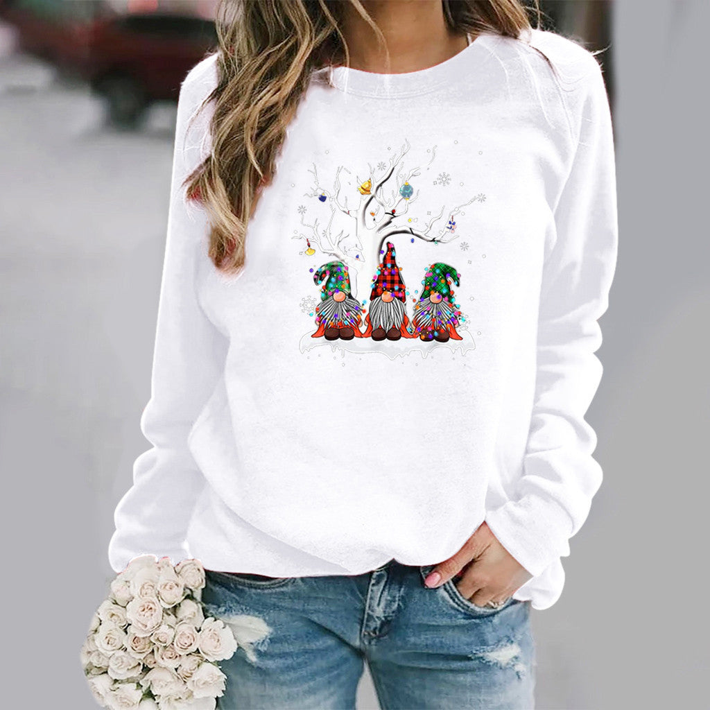Women’s Christmas Gnome Round Neck Sweatshirt with Long Sleeves XS-3XL - Wazzi's Wear