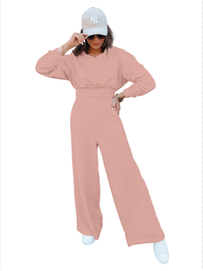 Wide-leg Pants And Hooded Sweatshirt Casual Set