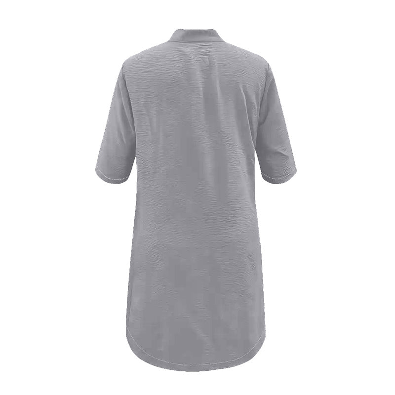 Women's Solid Color Shirt Collar Mid-Sleeve Dress With Oversized Buttons - Simple & Elegant Spring&Summer Dress