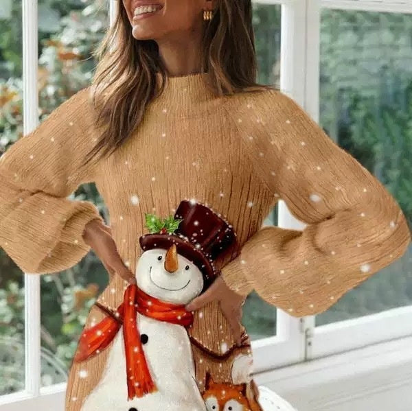 Slim-fit Sheath Lantern Long Sleeve Christmas Dress