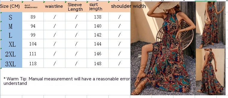 Women’s High Waist Halter Neck Bohemian Maxi Dress in 3 Colors S-3XL