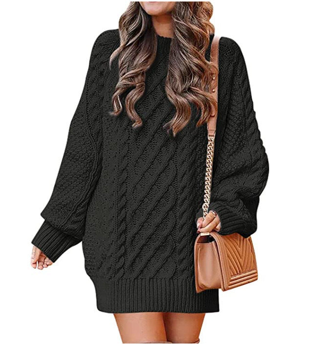 Women's Long Sleeve Twist Knit Mid-Length Sweater Dress in 11 Colors S-L - Wazzi's Wear