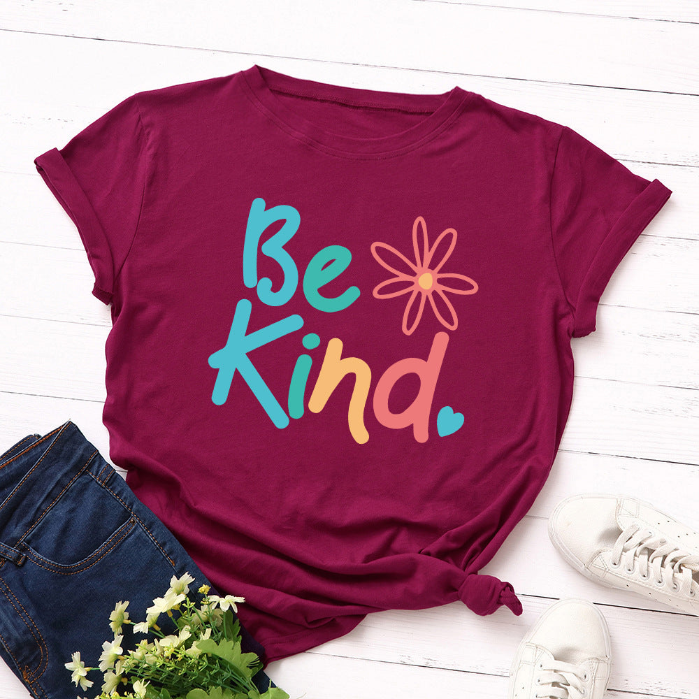 Women’s Be Kind Round Neck Short Sleeve Top in 6 Colors XS-5XL - Wazzi's Wear