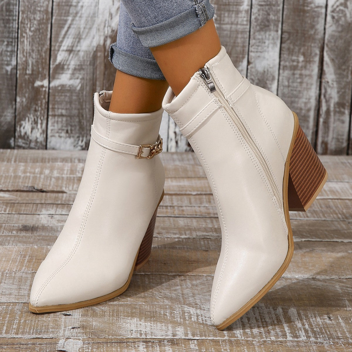 Women's Pointed Toe Chunky Heel Ankle Boots