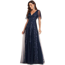 Load image into Gallery viewer, Women&#39;s V-Neck Lace Sleeve Grad Evening Dress in 8 Colors Sizes 2-20W - Wazzi&#39;s Wear