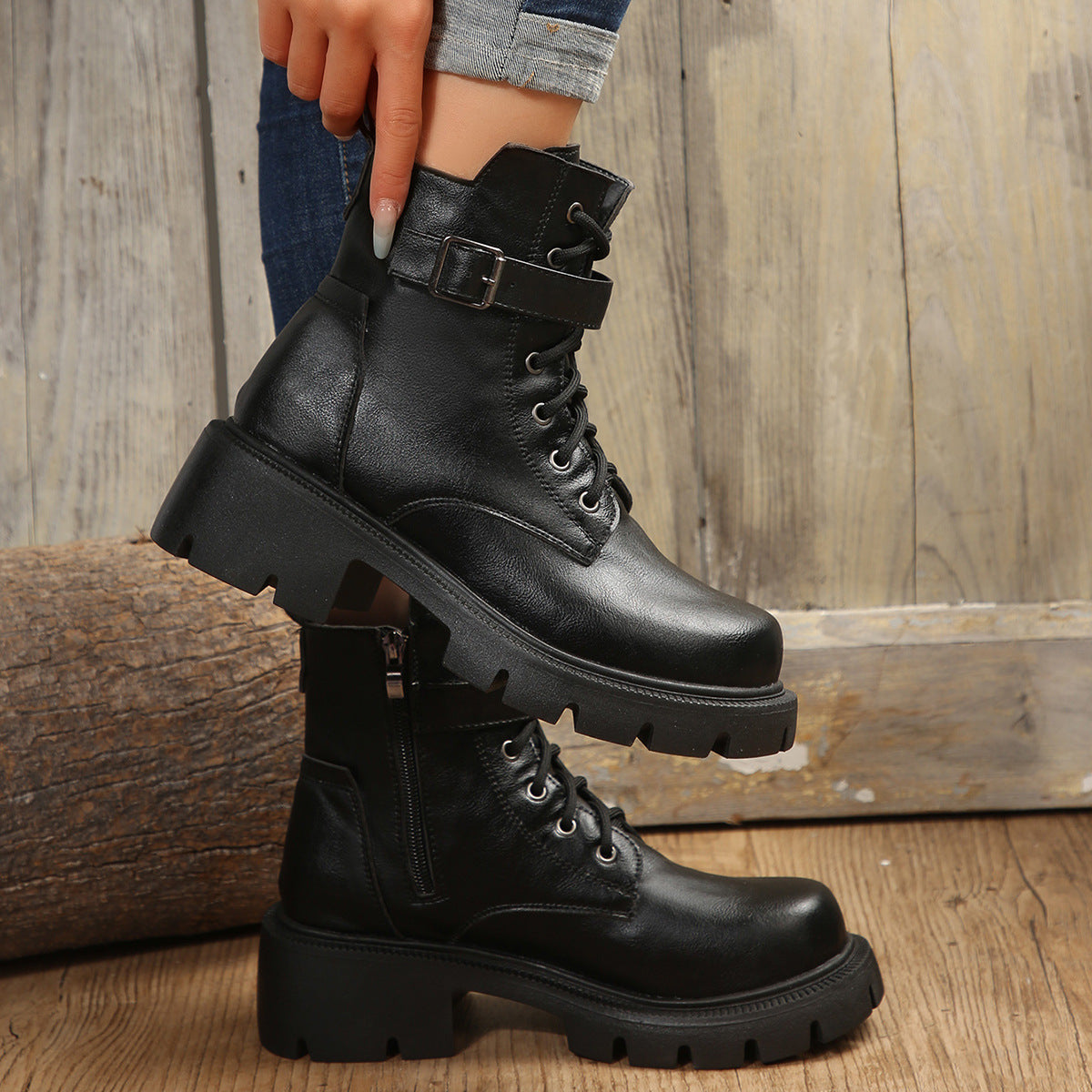 Women’s Chunky Heel Mid-Calf Combat Boots