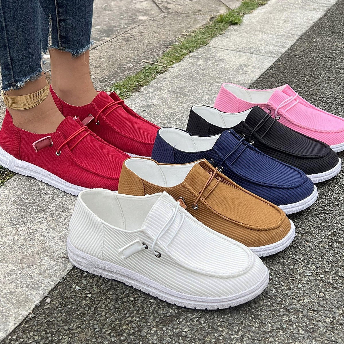 Women's Flat Bottom Slip On Casual Boat Shoes