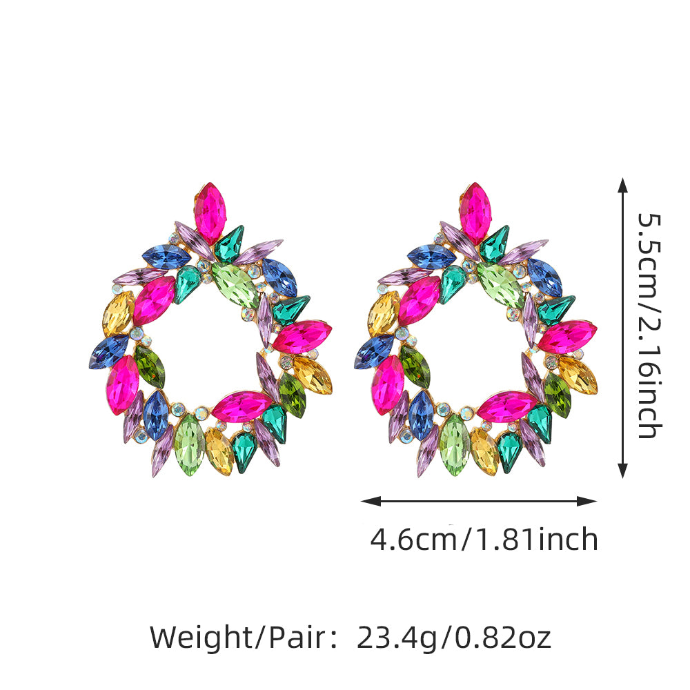 Crystal Wreath Stud Earrings For Women Sparkly Rhinestone Statement Floral Multicolor Jewelry Party Wedding Bridal Prom