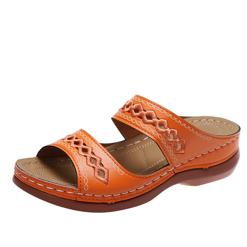 Women’s Slip-On Sandals with Low Wedge Heel in 7 Colors - Wazzi's Wear