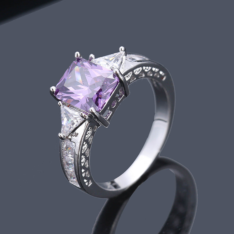 Elegant Square Zircon Copper Womens Ring
