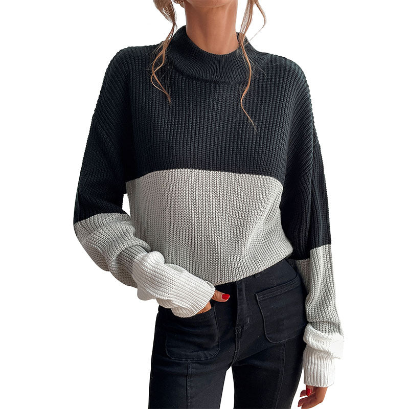 Women's Crew Neck Knit Colorblock Sweater S-L - Wazzi's Wear