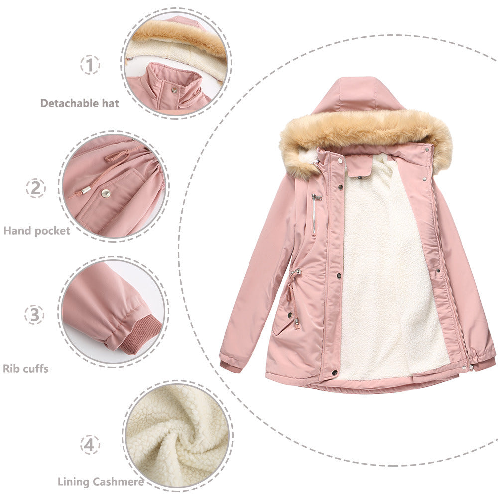 Women’s Fleece Winter Coat with Detachable Hood in 5 Colors S-5XL - Wazzi's Wear
