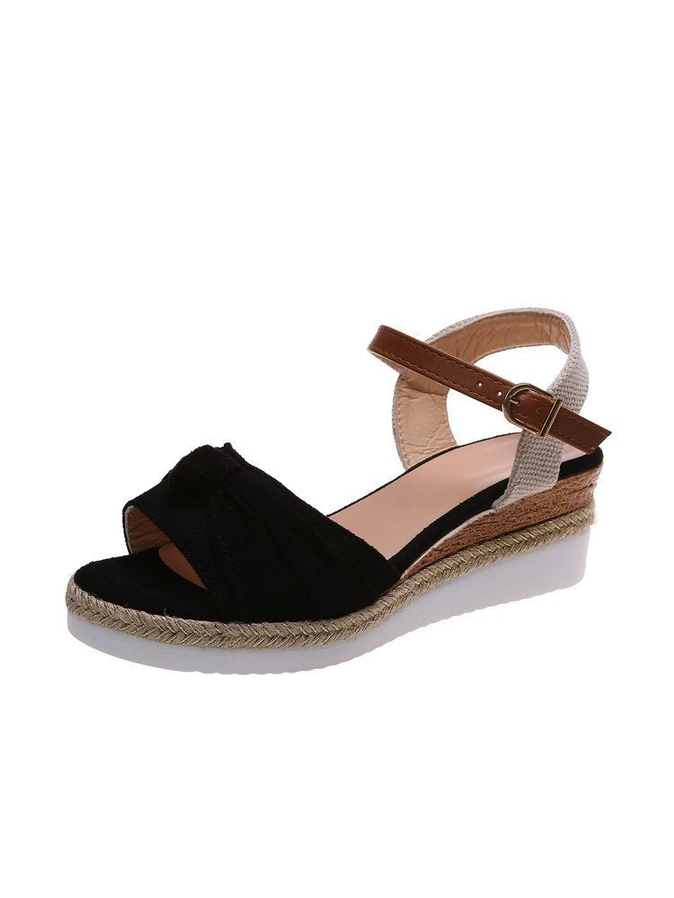 Women's Wedge Sandals with Bowknot and Buckle in 3 Colors - Wazzi's Wear