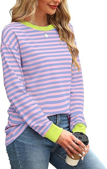 Women's Round Neck Striped Long Sleeve Shirt