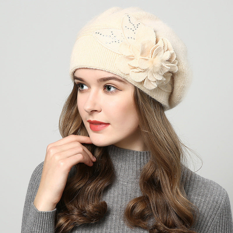 Women’s Woolen Slouch Toque with Flower Decal