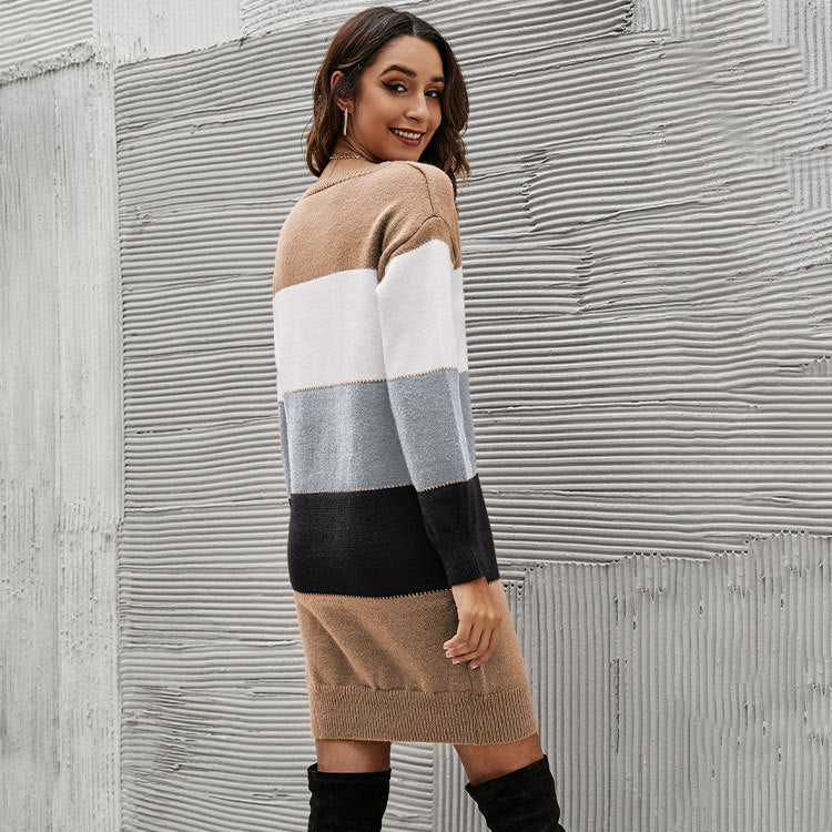 Women’s Colorblock Striped Knit Sweater Dress