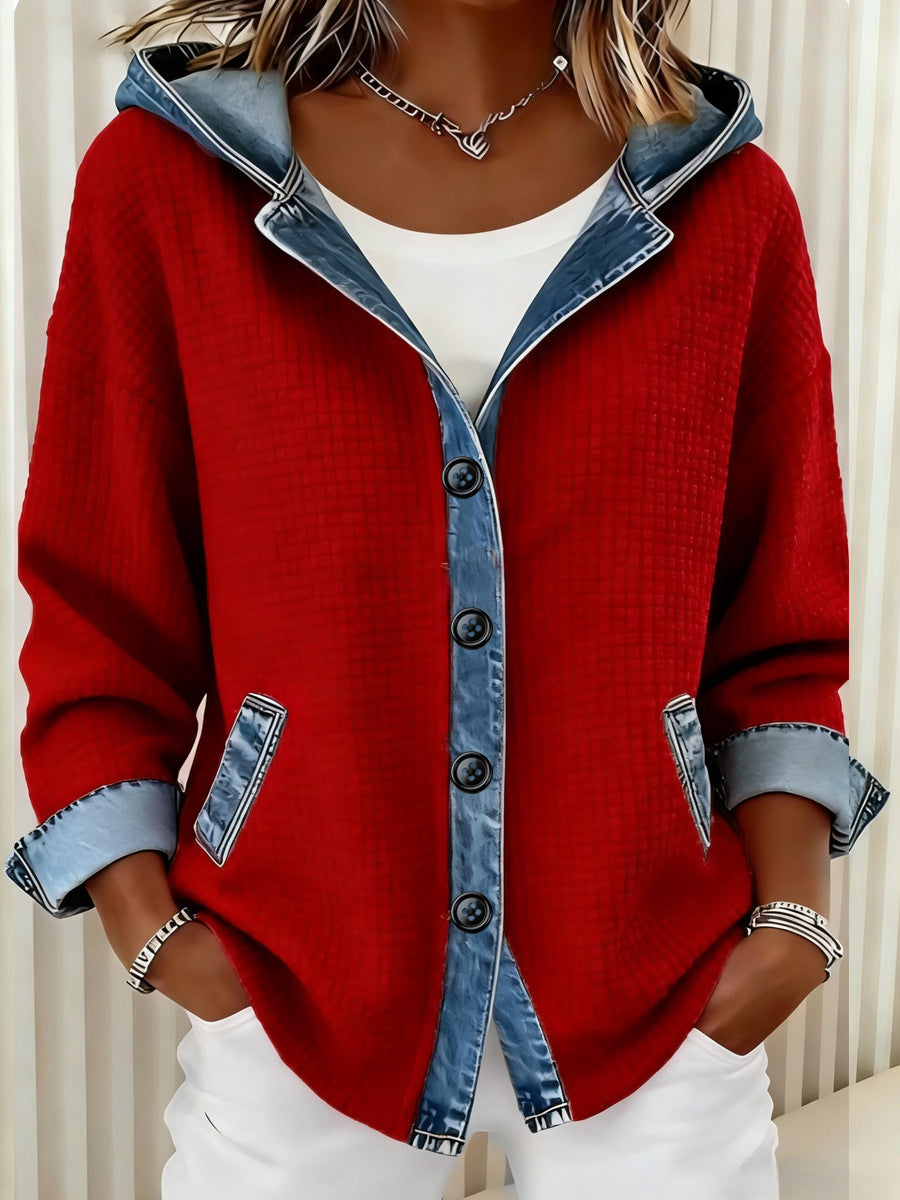 New Womens Trendy Plaid Contrast-color Jacket