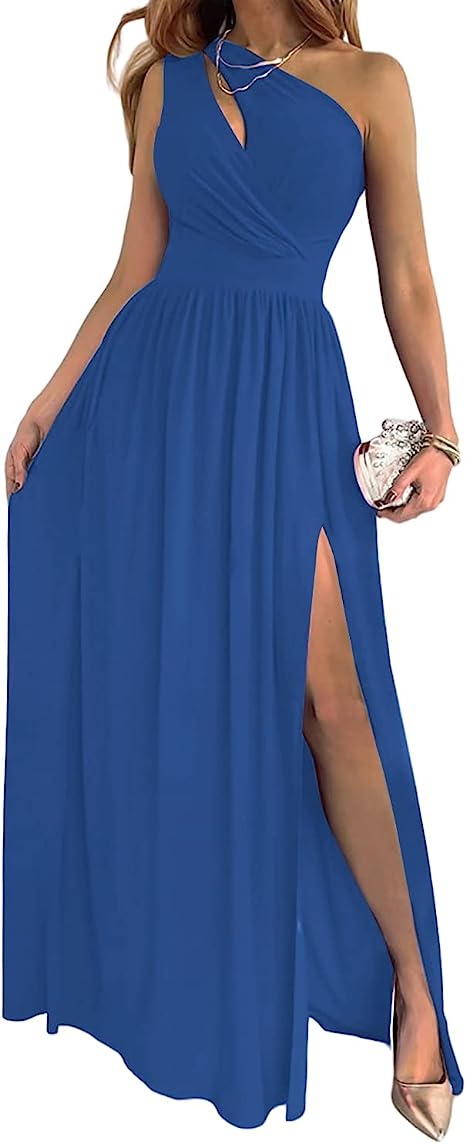 Women's Sleeveless One Shoulder Cutout Cocktail Maxi Dress in 3 Colors S-3XL - Wazzi's Wear