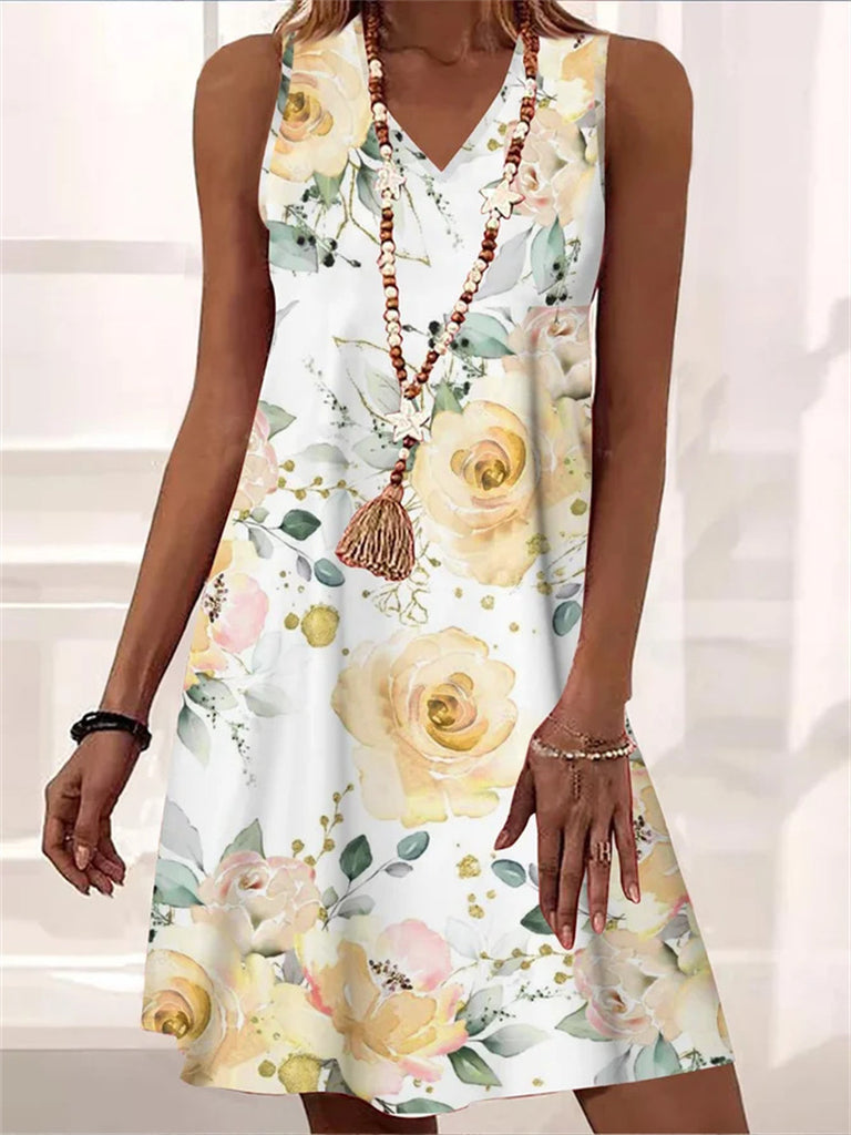 Women’s Sleeveless V-Neck Floral Midi Dress in 4 Colors