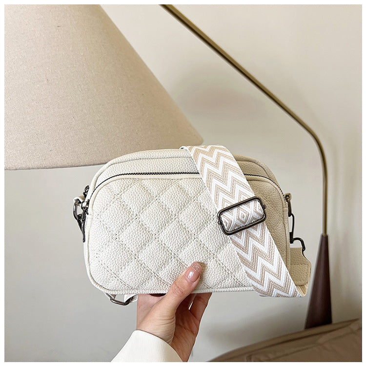 Diamond Pattern Soft PU Leather Shoulder Bag with Geometric Strap