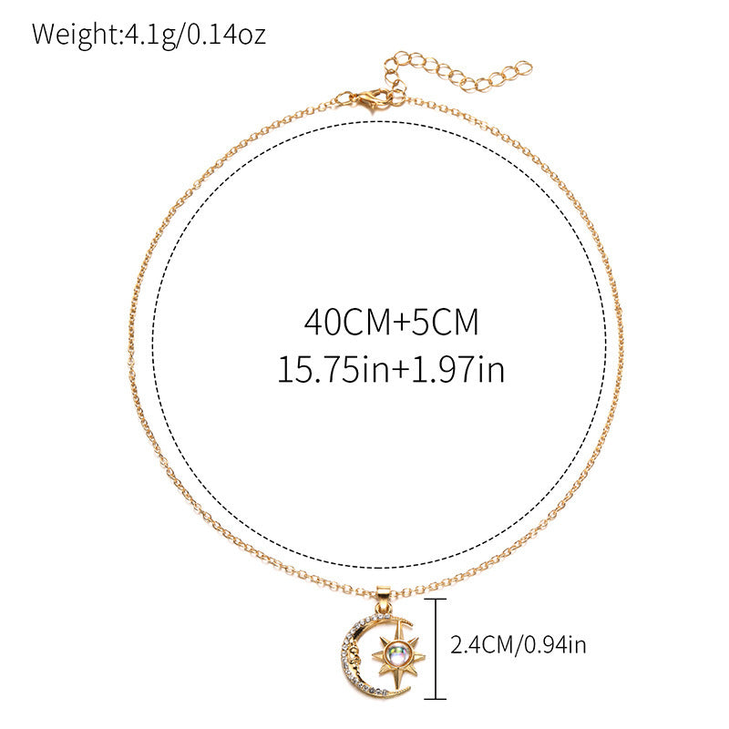 Women’s Zircon Crescent Moon and Star Necklace