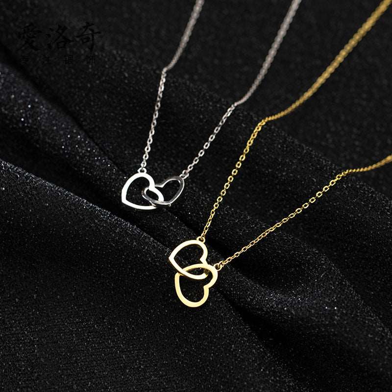 Interlocking Double Heart Gold or Silver Necklace - Wazzi's Wear