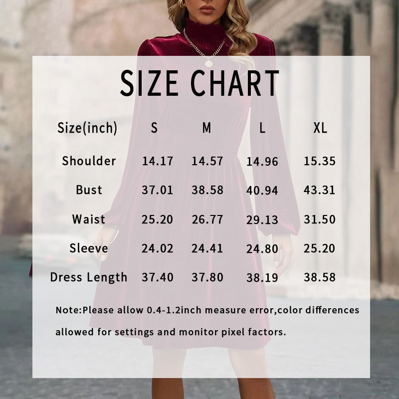 Women's Mock Neck Velvet Midi Dress, Smocked Waist Long Sleeve Casual Dress