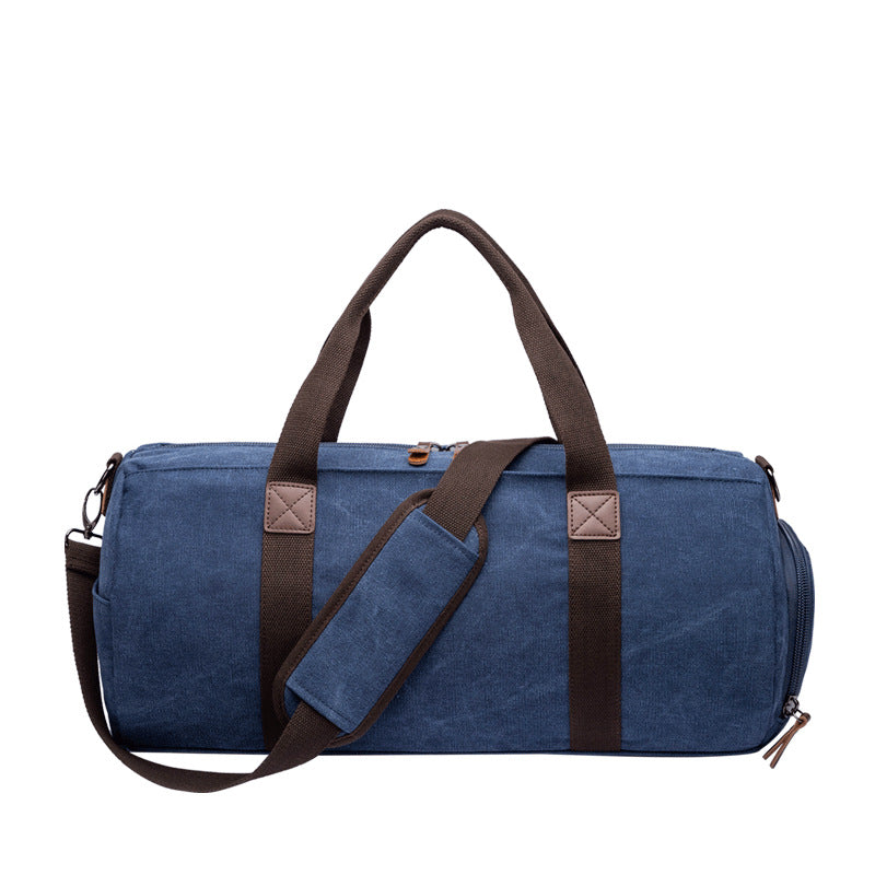 Solid Colour Canvas Gym Bag with Independent Shoe Compartment