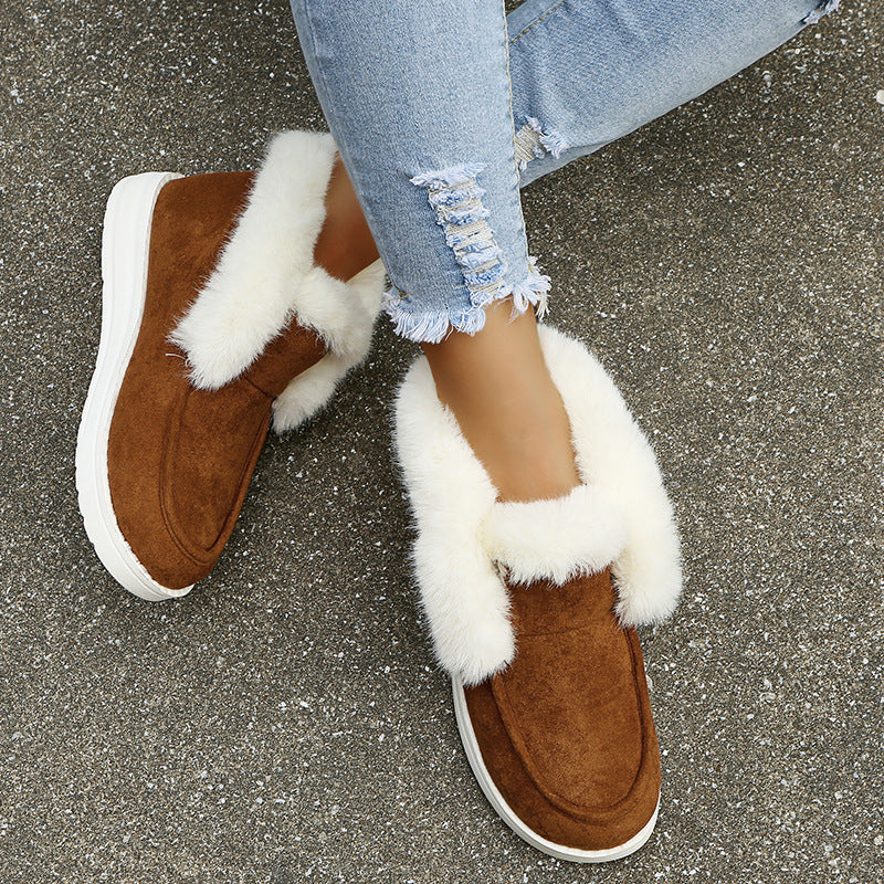 Women’s Suede Ankle Snow Boots with Plush Fur in 3 Colors - Wazzi's Wear