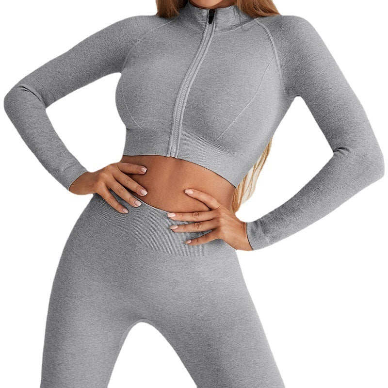 Long Sleeve Zippered Crop Top with Legging Workout Set