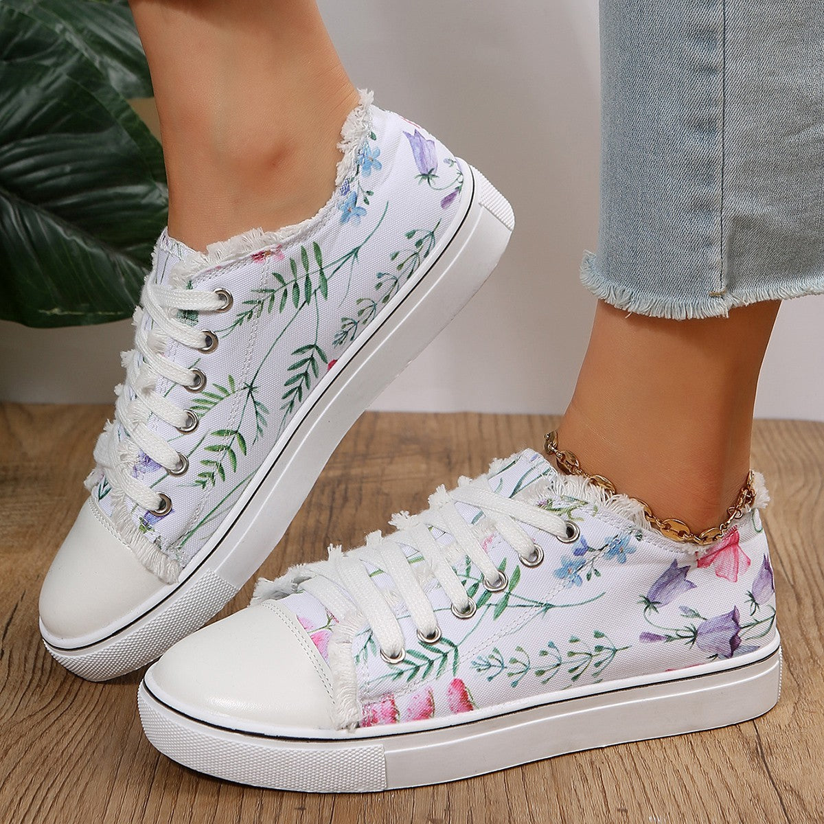 Women’s Casual Flat Floral Canvas Sneakers in 5 Colors - Wazzi's Wear