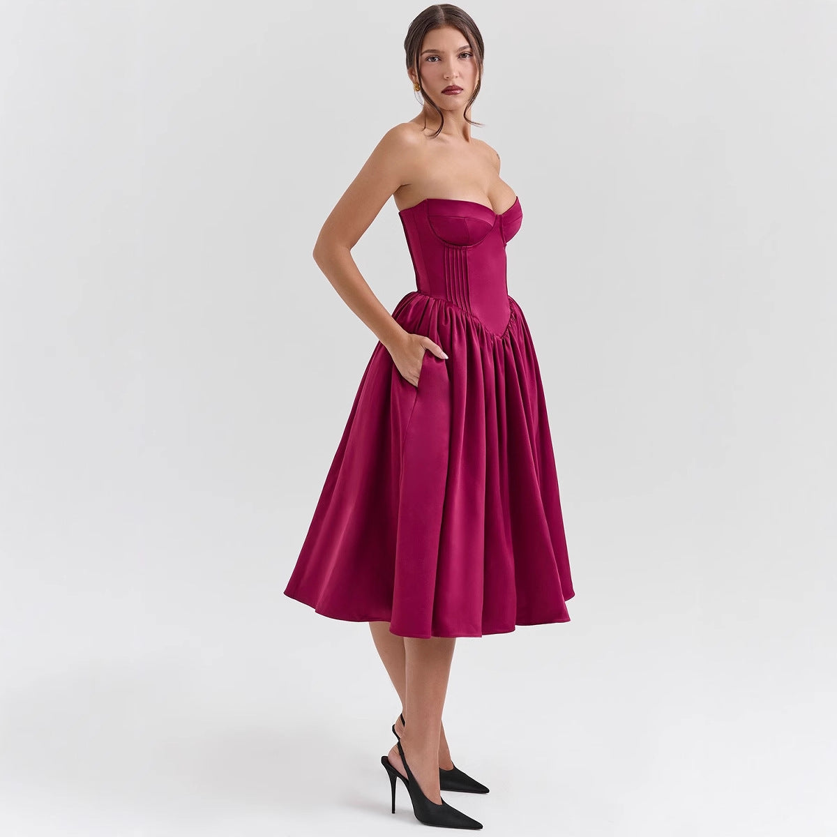 Womens Halter-Neck High-End Backless Midi Dress