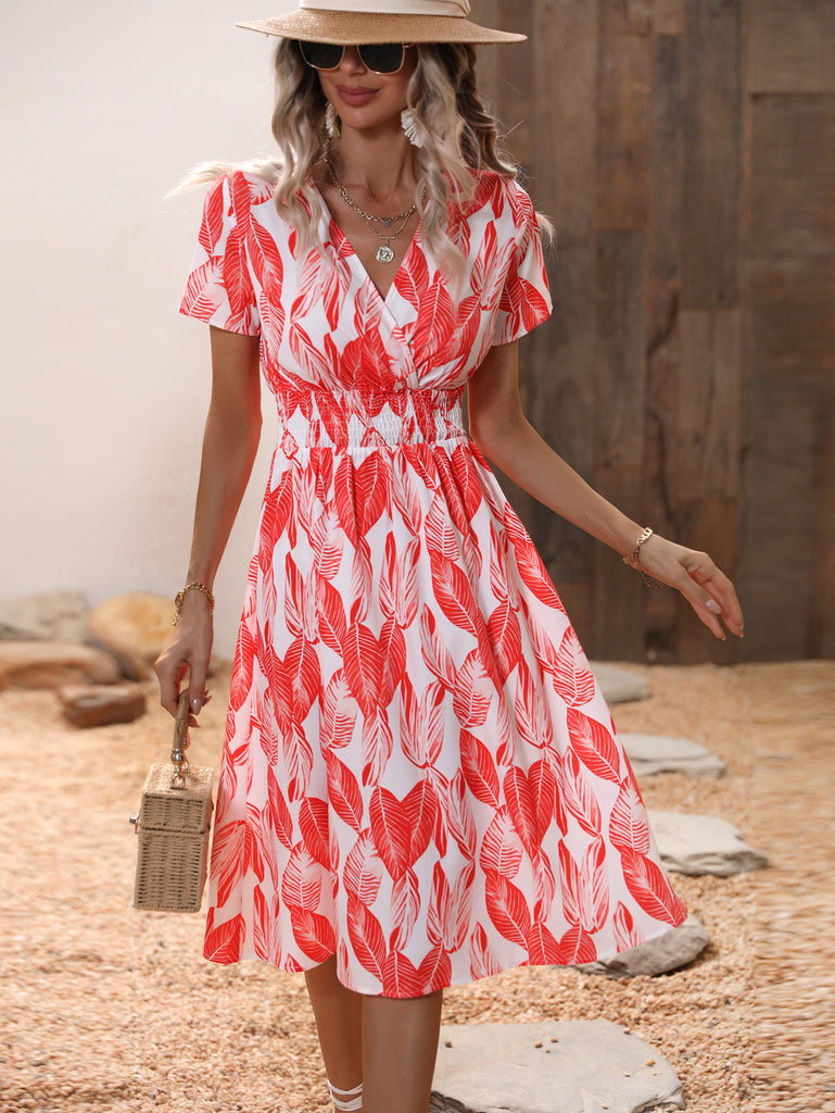 Women's Printed Short Sleeve Summer Midi Dress 