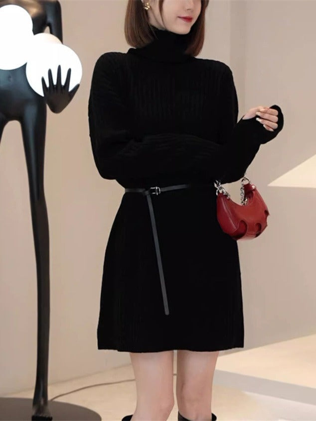 Autumn And Winter Large Size Idle Style Belt Midi Knitted Bottoming Skirt