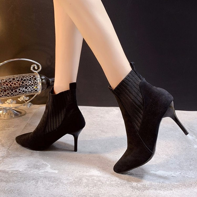 Women's Suede Stiletto Boots with Pointed Toe