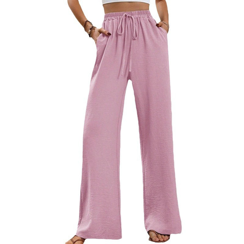 Women's Wide Leg Pants with Drawstring and Pockets in 4 Colors S-XXL