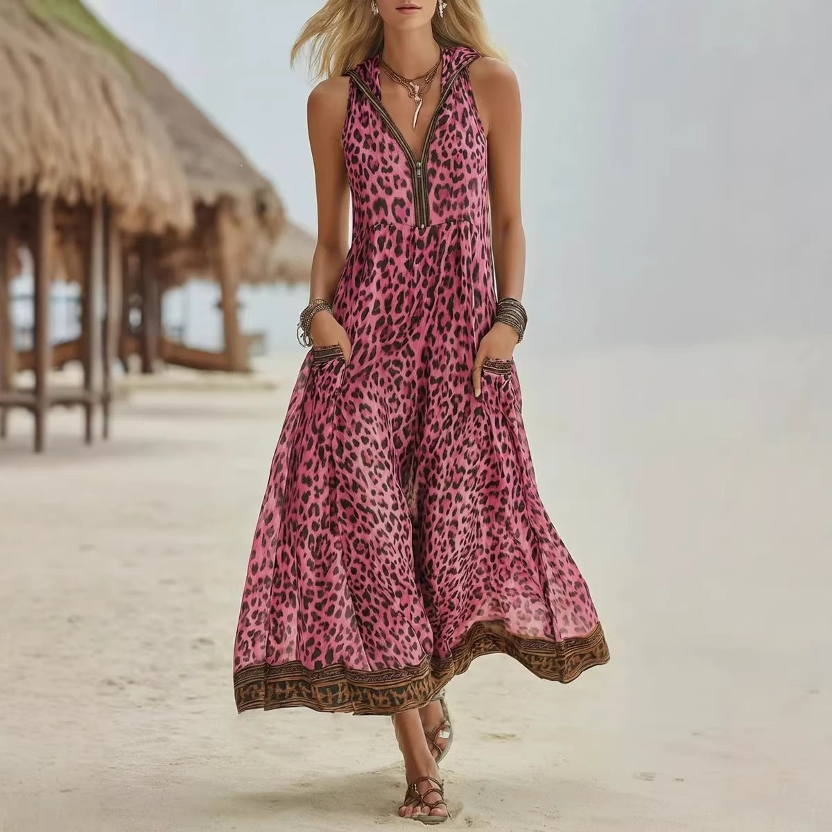 Sleeveless Leopard-print Midi Dress