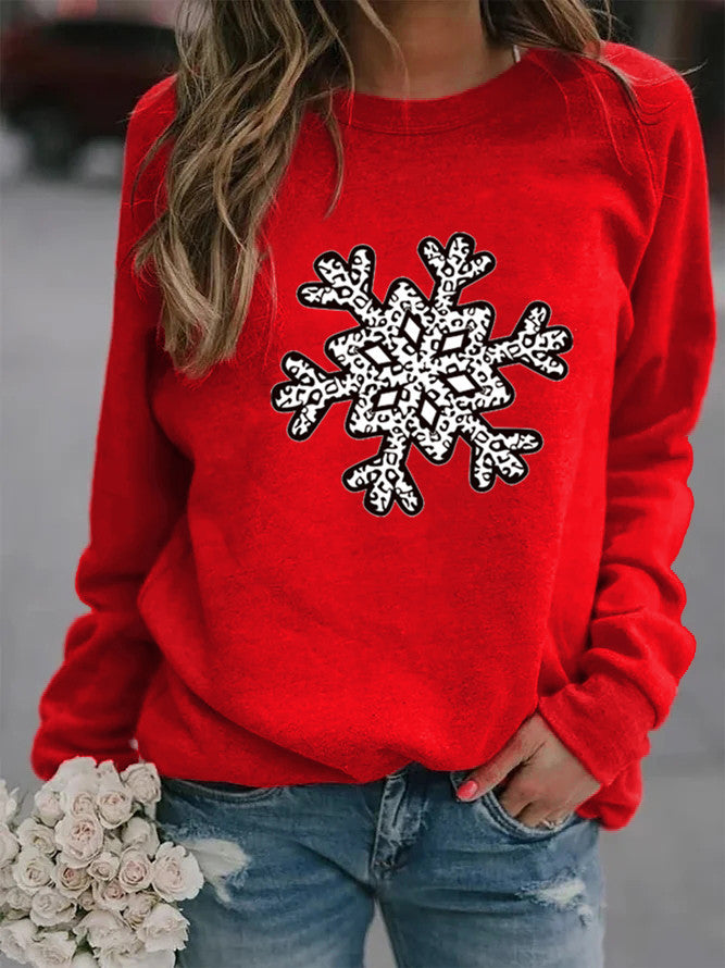 Women’s Christmas Crew Neck Sweatshirt with Snowflake in 10 Colors S-XXXL - Wazzi's Wear