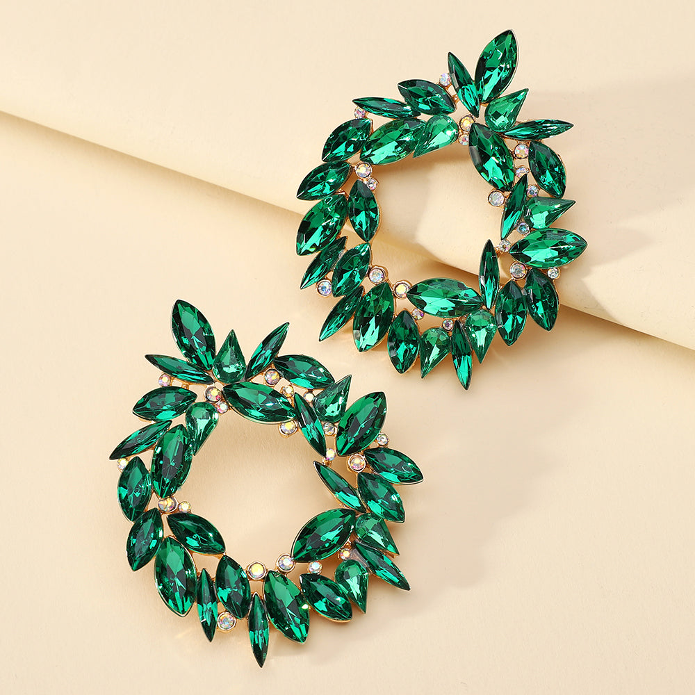 Crystal Wreath Stud Earrings For Women Sparkly Rhinestone Statement Floral Multicolor Jewelry Party Wedding Bridal Prom
