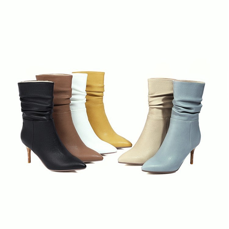 Women's Pleated Pointed Toe Stiletto Boots