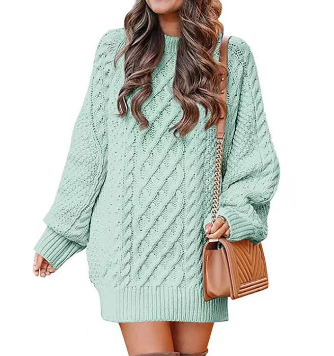 Women's Long Sleeve Twist Knit Mid-Length Sweater Dress in 11 Colors S-L - Wazzi's Wear