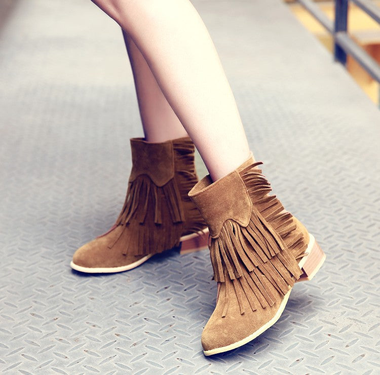 Women’s Suede Ankle Boots with Tassels in 4 Colors - Wazzi's Wear