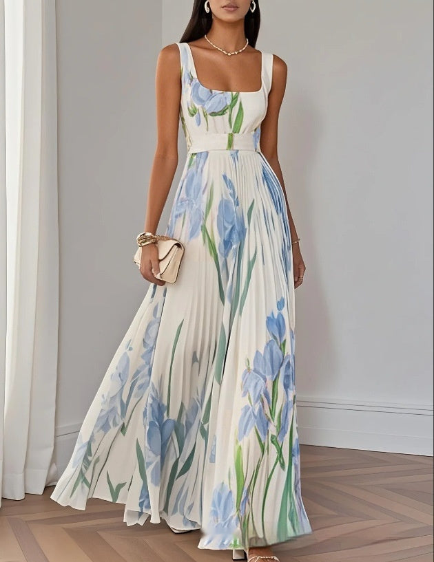 European And American Pleated Printing Dress