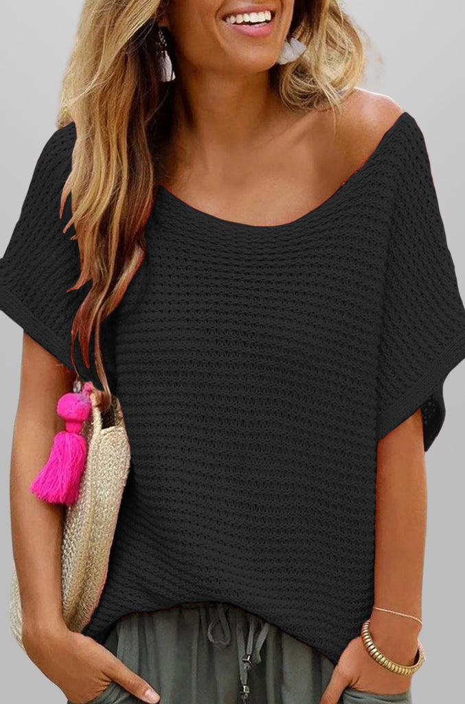 Women's Solid Color Knit Short Sleeve Top